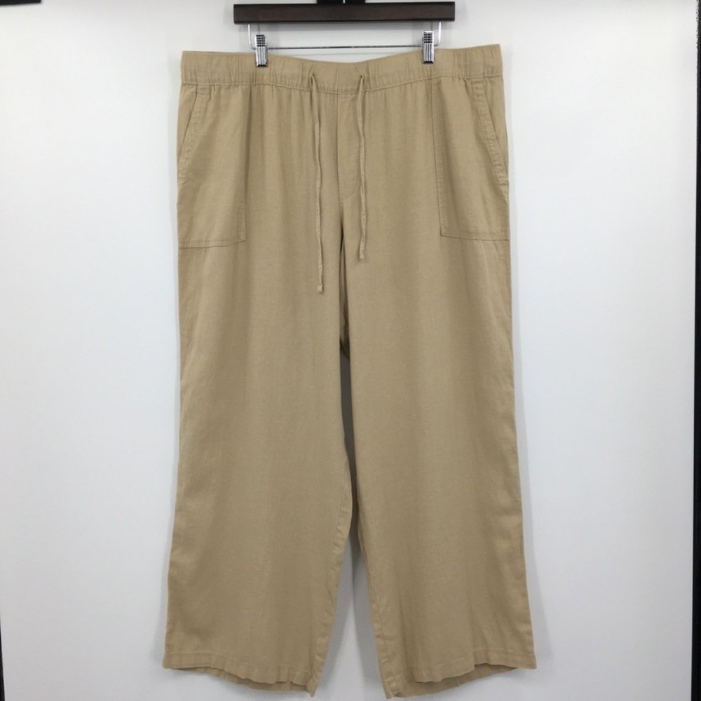 Gap Linen Blend Wide Leg Pants Womens XXL Tan Coastal Minimalist Relaxed Airy